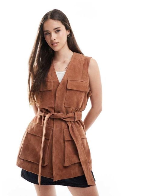 ASOS Trucker-Gilet Van Premium Suède Trucker Met Riem in het Brown