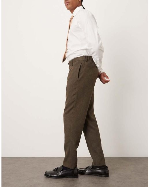 ASOS Natural Tailored Tapered Trouser With Half Elastic Waistband for men