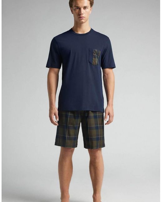 Intimissimi Blue Short Plain-Weave And Cotton Pyjamas for men