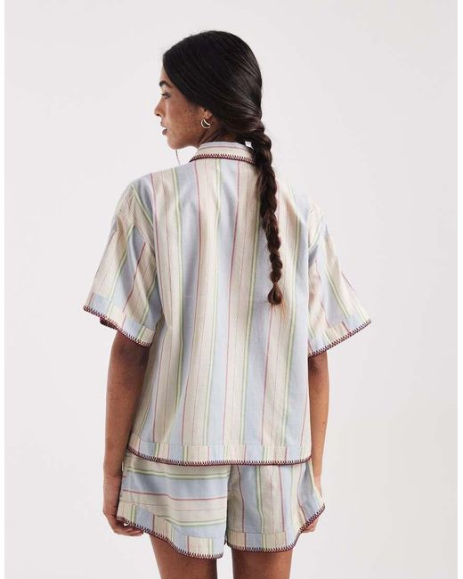ASOS Gray Sasha Beach Resort Shirt Co Ord With Stitch Detail