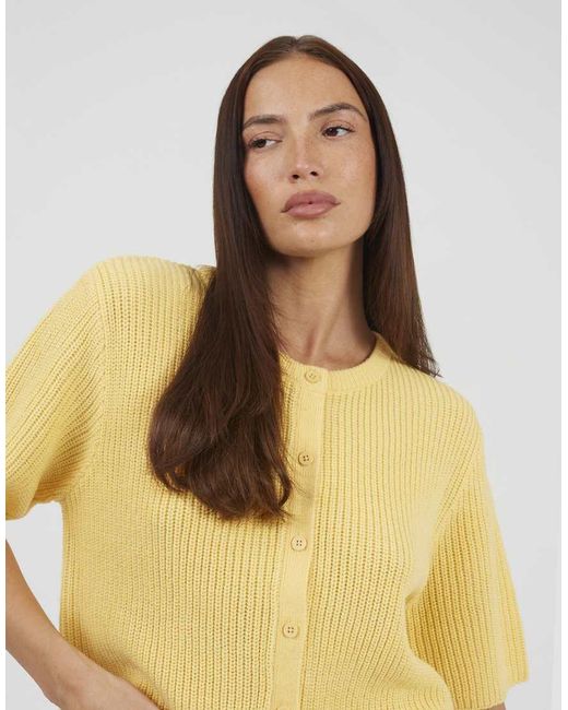 Brave Soul Yellow Short Sleeve Crew Neck Fisherman Knit Cardigan