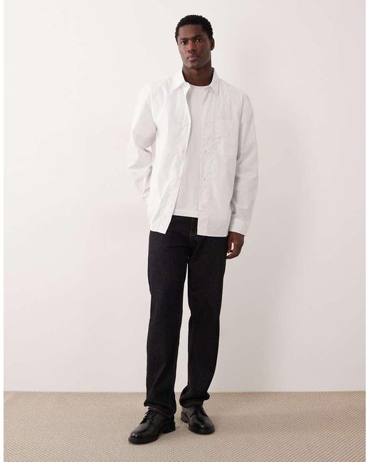 Mango White Classic 100% Cotton Striped Shirt for men