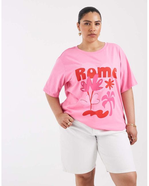 ONLY Pink Rome Graphic Oversized Fit T-shirt