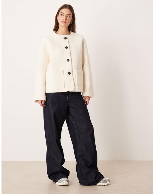 Aware Natural Premium Wool Mix Textured Button Front Cropped Jacket