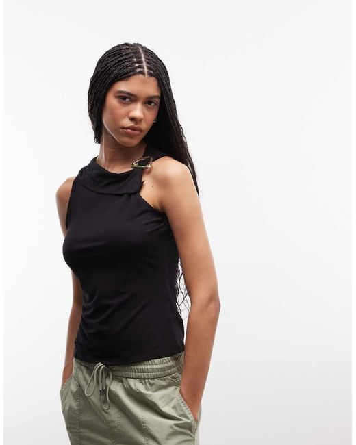 Barbour Black Cinzia Drape Neck Hardware Top