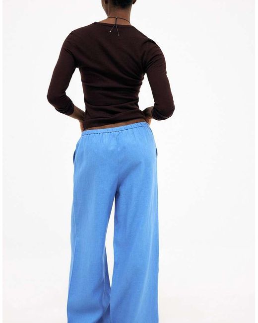 NA-KD Blue Drawstring Linen Trouser