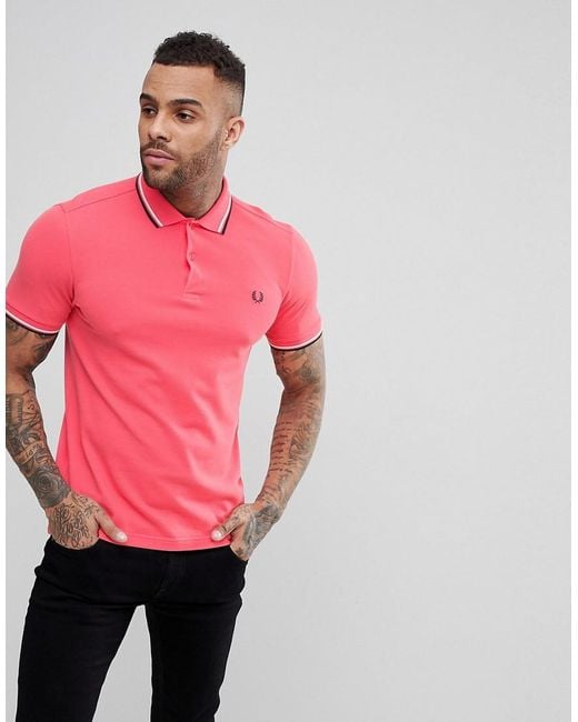 Fred Perry Slim Fit Twin Tipped Polo Shirt In Coral in Pink for Men | Lyst  Canada