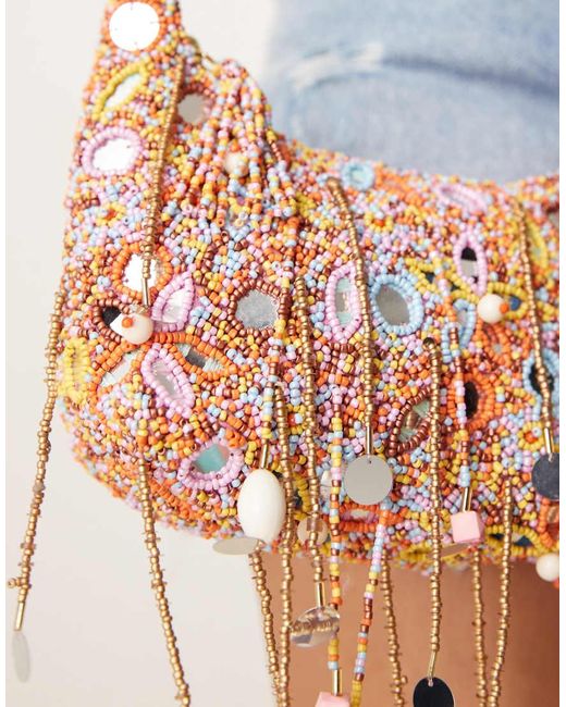 Borsa Da Spalla Con Perline Piccole E Specchietti di ASOS in Blue
