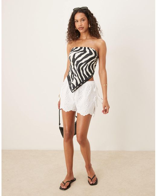 ASOS White Broderie Scallop Detail Shorts