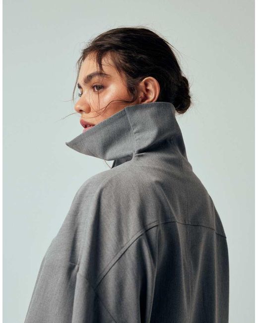 ASOS Gray Curve Tailored Funnel Neck Jacket