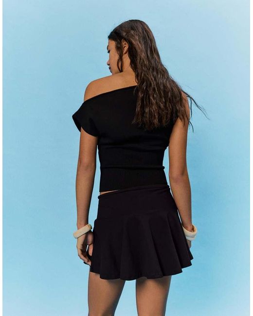 Bershka Blue Mini Skort With Tie Waist