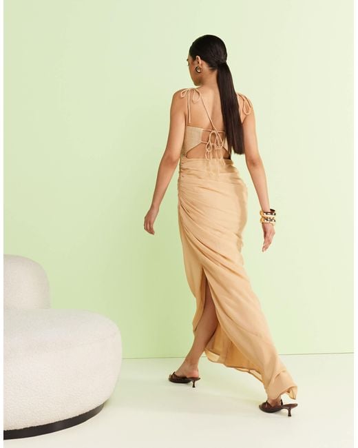 ASOS Green Weave Bust Maxi Dress With Draped Chiffon Skirt