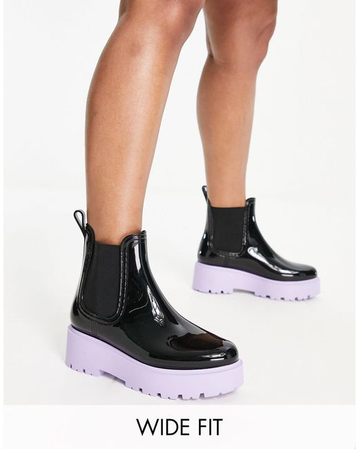 asos design gadget chunky chelsea wellies in clear