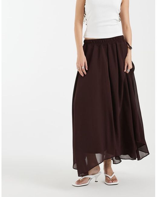 4th & Reckless White Chiffon Shirred Tie Waist Detail Asymmetric Hem Maxi Skirt