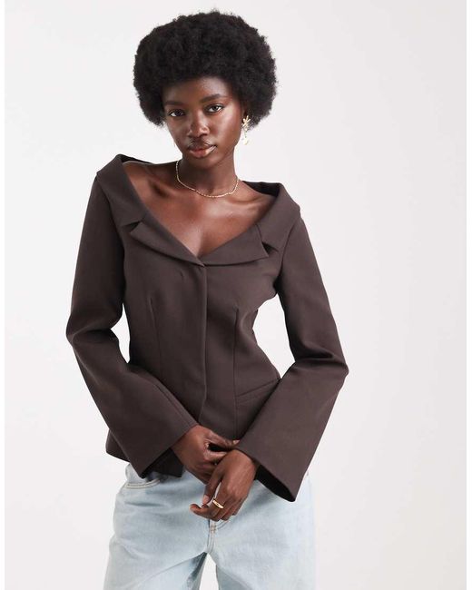 ASOS Brown Tailored Off Shoulder Blazer