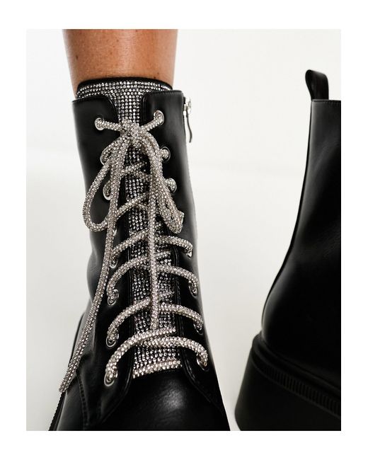 SIMMI Black Simmi London Wide Fit Larri Embellished Lace Up Ankle Boot