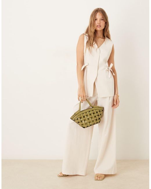 ASOS Natural Linen Blend Tie Side Waist Coat Co Ord