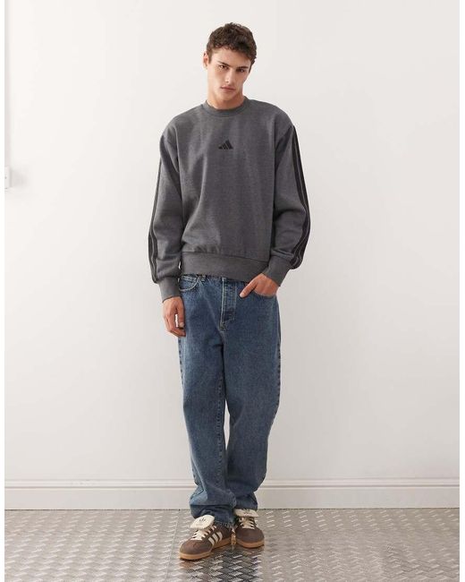 Adidas Originals Gray Adidas Sportswear Three Stripe Fleece Sweatshirt for men