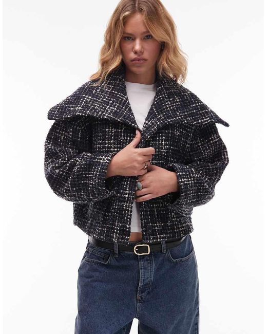 & Other Stories Blue Jacquard Jacket With Statement Collar