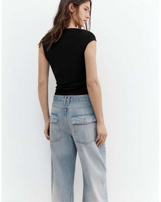 Pull&Bear Black Gathered Asymmetric Top