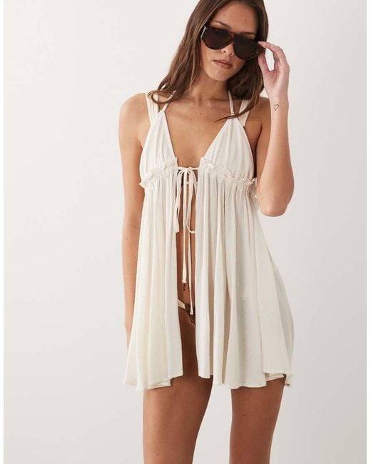 Miss Selfridge Natural Beach Tie Front Halterneck Mini Cover Up