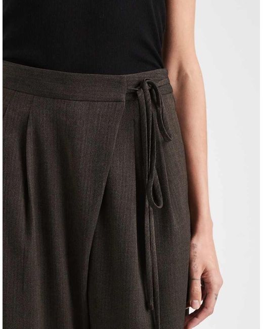 ASOS Black Tall Tailored Wide Leg Trousers With Wrap Tie Detail