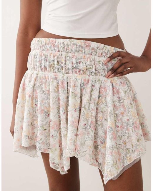 ASOS Natural Asymmetric Lace Layered Mini Skirt
