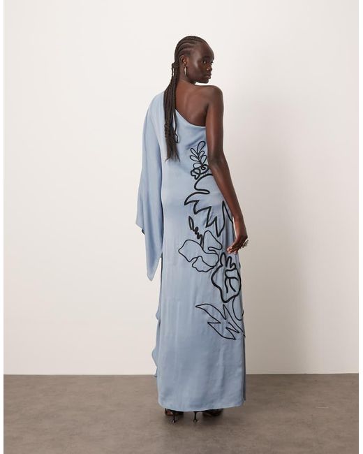 Vestito Lungo Monospalla Con Ricamo A Fiori di ARRANGE in Blue