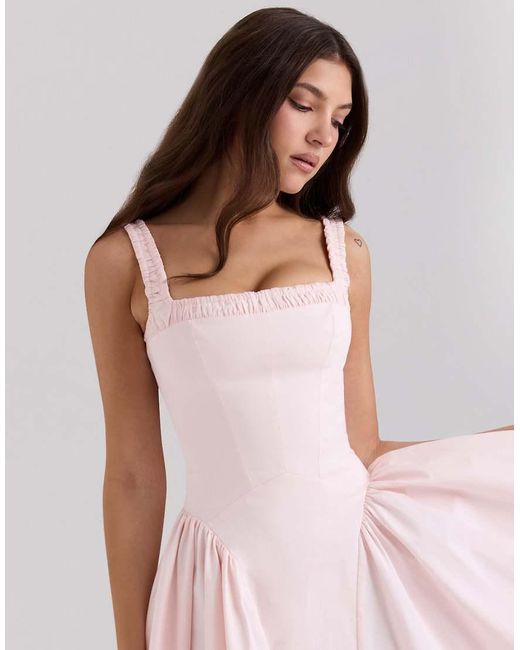 House Of Cb Pink Dorothy Stretch Cotton Midi Sundress