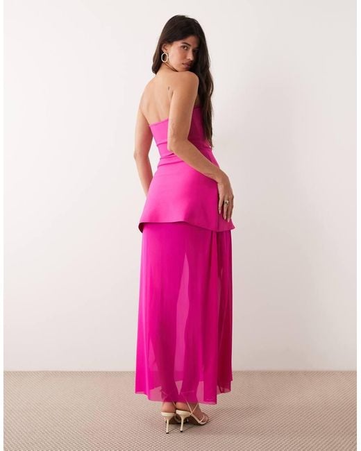 Kaiia Pink Exclusive 00s Sculpting Bandage Bandeau Sheer Hem Maxi Dress