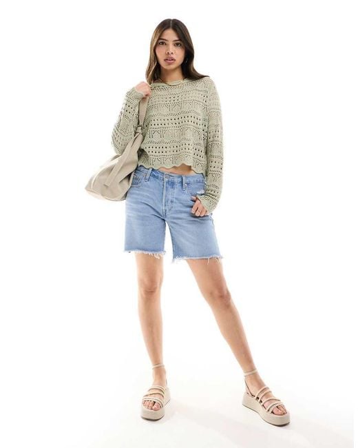 Jdy Blue Boatneck Broderie Long Sleeve Top