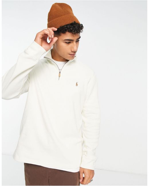 Polo Ralph Lauren Icon Logo Double Knit Half Zip Sweatshirt in White ...