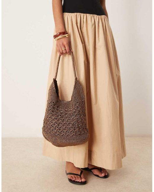 ASOS Metallic Macramé Tote Tas in het Brown