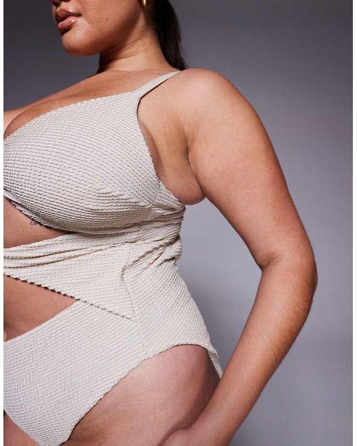 ASOS Natural Asos Design Curve Winter Crinkle Cut Out Swimsuit With Hardware