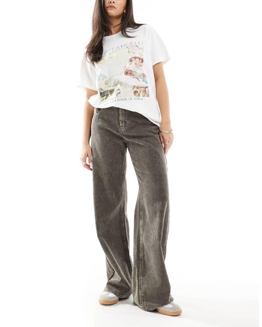 Pull&Bear Green Pulll&bear Wide Leg Corduroy Jeans
