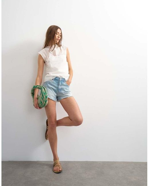 TOPSHOP Blue Denim A-line Short With Rip