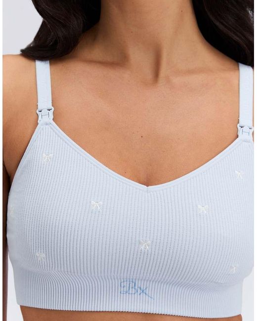 Boux Avenue Blue Nursing Bralette Ribbed Bow Embroidered Maternity Underwear