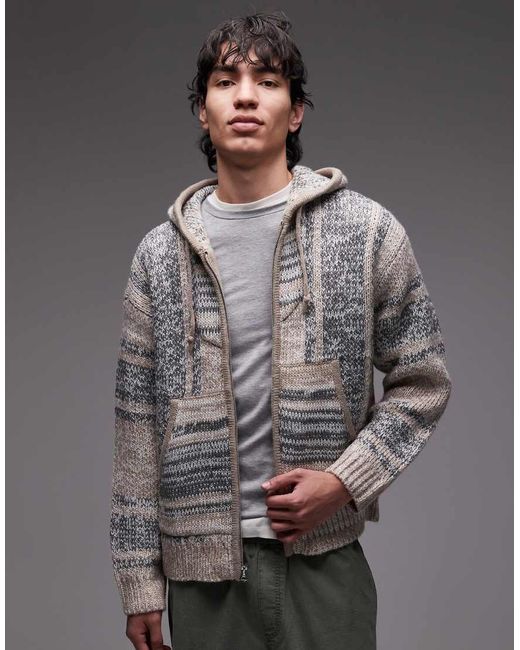 Sudadera Beis Y Gris Con Capucha Y Cremallera De Punto Baja De Obey de hombre de color Gray