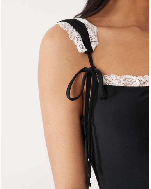 ASOS Natural Slinky Mini Dress With Ties And Contrast Lace