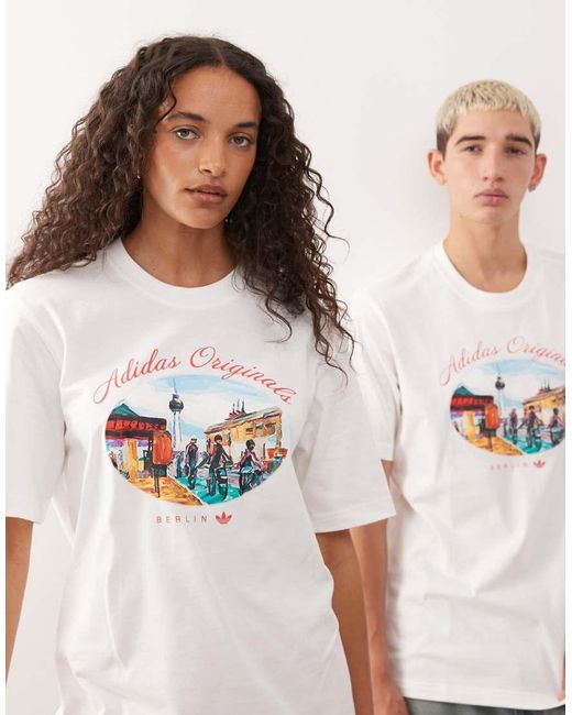 Adidas Originals White Berlin Graphic T-shirt for men