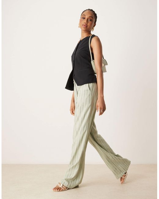 ASOS Natural Tall Relaxed Straight Leg Trousers With Linen
