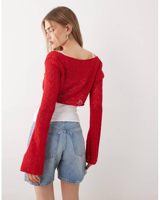 Miss Selfridge Red Crochet Knit Twist Top