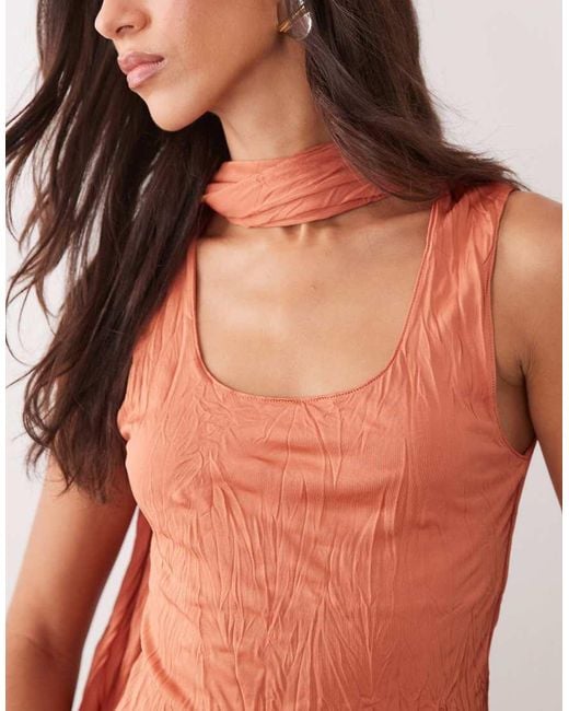 ASOS Orange Crinkle Scarf Neck Tank Top