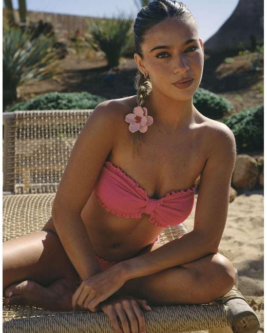 South Beach Green X Liv Silverman Crinkle Bandeau Bikini Top With Flower Detail