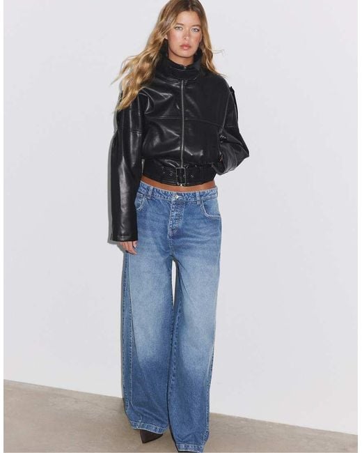 Stradivarius Blue Cropped Belted Jacket