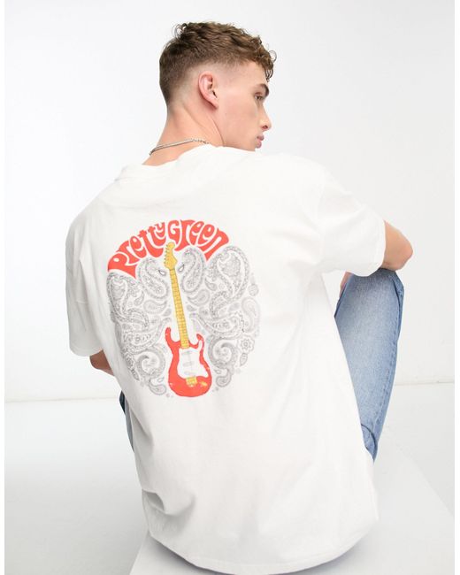 Pretty Green White Paisley Guitar Relaxed Fit T-shirt for men