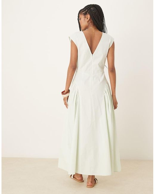 ASOS Green Clean V Neck Midi Dress With Pleated Godet Hem