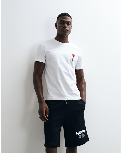 HUGO White Nomario Loose Fit Jersey Shorts for men