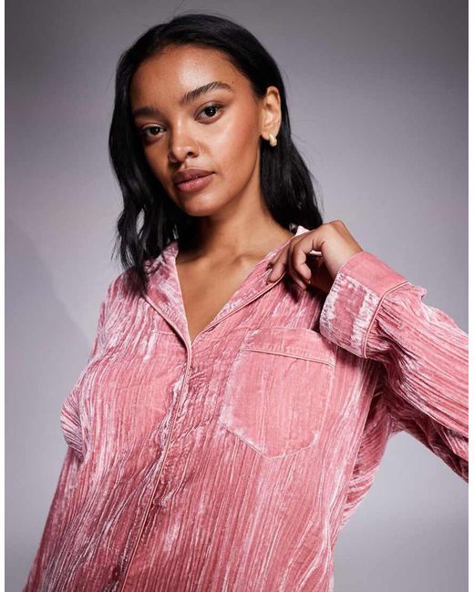 ASOS Pink Asos Design Maternity Velvet Texture Pyjama Set
