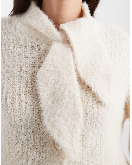 Miss Selfridge White Knitted Cardigan With Pussy Bow Detail